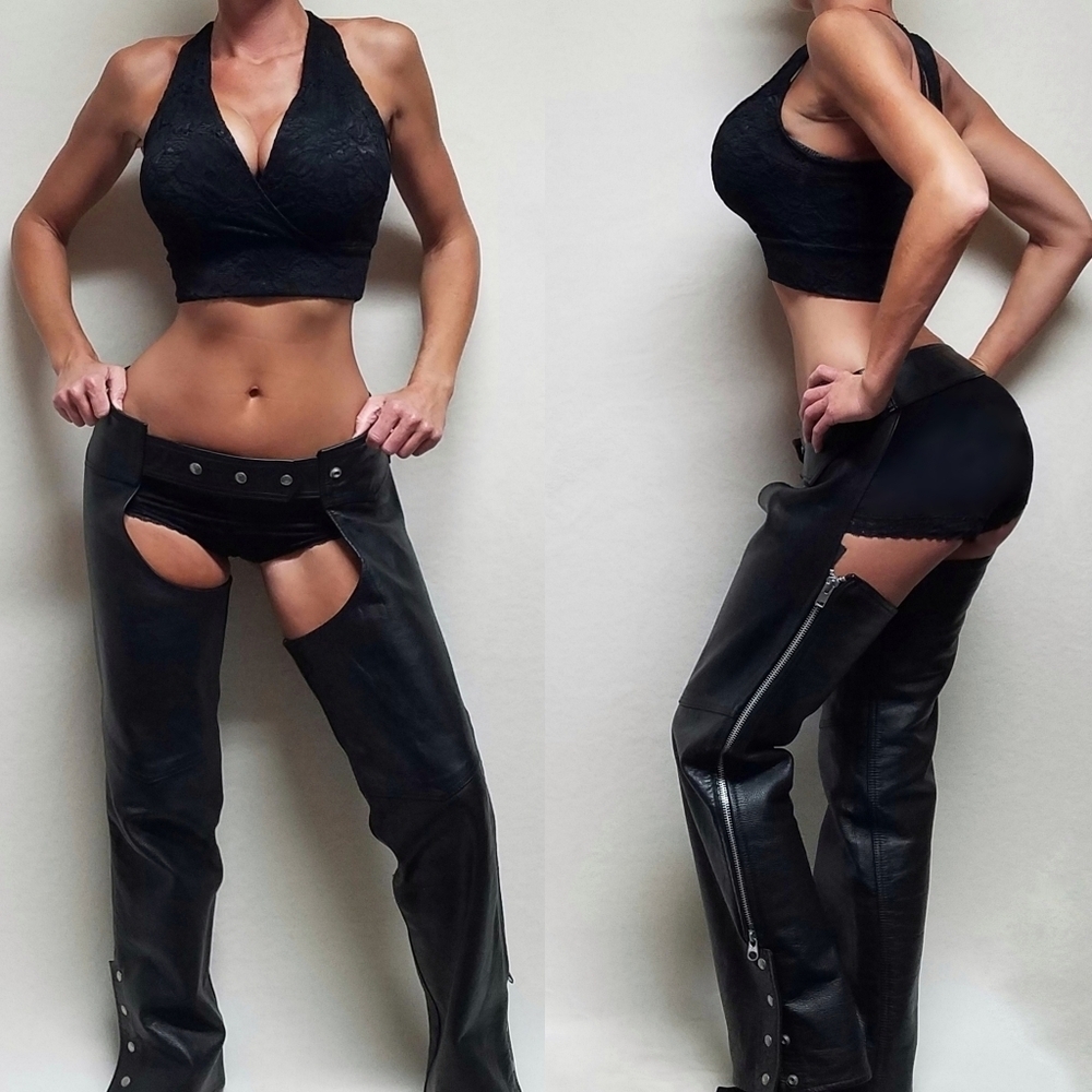 80s Vintage Reeds Sportswear Black Leather Unisex Motorcycle Biker Chaps L
